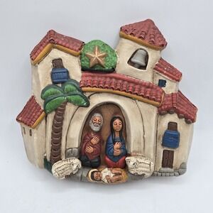 VTG Artist Made‎ Peruvian Folk Art Nativity Pottery Xmas Wall Hanging Peru